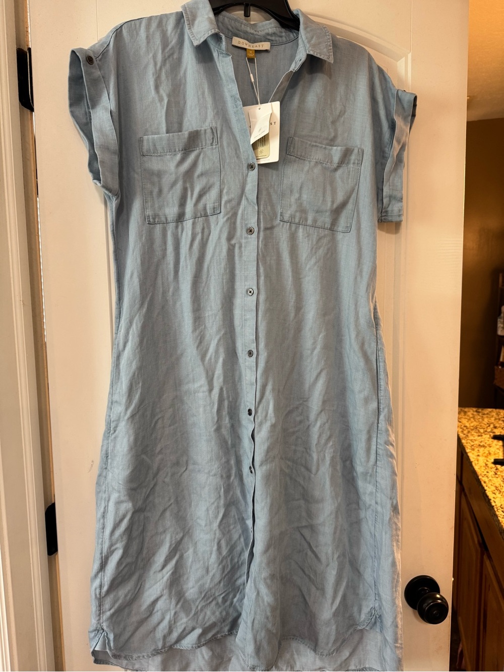 DownEast Light Blue Short-Sleeve Button-Front Midi Dress